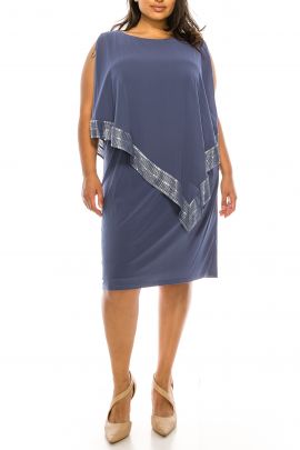 SLNY Chiffon Cutout Cape Overlay Sheath Jersey Dress (PLUS SIZE)
