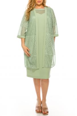 Maya Brooke Sage 2 piece 3/4 Sleeve Jacket Dress Set (PLUS SIZE)