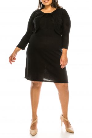 Nine West 3/4 Sleeve V-Neckline Bow Tie Neckline Mock Two Piece Knit Dress
