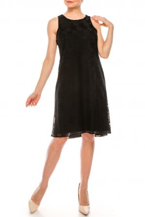 Nine West Scoop Neck Sleeveless Zipper Back Floral Embroidered Mesh Dress