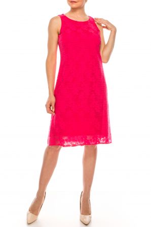 Nine West Scoop Neck Sleeveless Zipper Back Floral Embroidered Mesh Dress