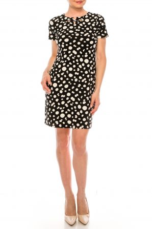 Anne Klein Black White Polkadot Print Shift Dress