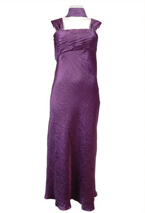 Patra Folded Bodice Iridescent Satin Dress with Beaded Detail