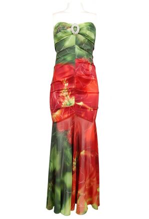 NV Couture Strapless Floral Print Satin Dress