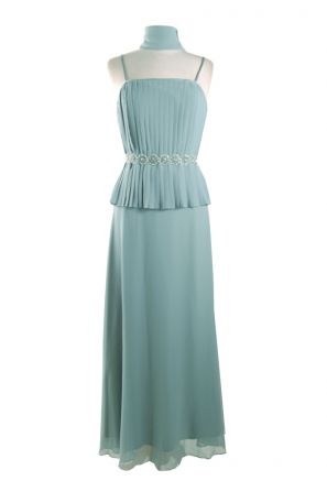 Alex Evenings Spaghetti Strap Accordion Pleat Bodice Embellished Waist Dress