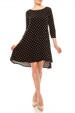 Nina Leonard Scoop Neck Long Sleeve Polka Dot Jersey Dress