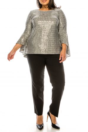 Alex Evenings Antique Silver Metallic Knit Blouse
