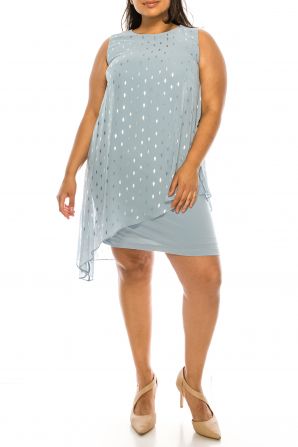SLNY Misty Blue Sleeveless Party Dress