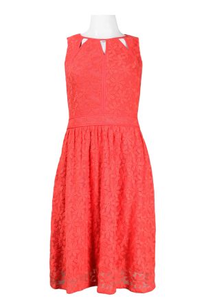 Adrianna Papell Day Cutout Neckline Fit and Flare Embroidered Mesh Dress