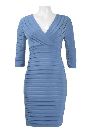 Adrianna Papell Surplice V-Neck 3/4 Sleeve Zipper Back Pleated Jersey Dress