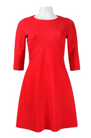 Adrianna Papell Day Crew Neck 3/4 Sleeve Zipper Back A-Line Solid Ponte Dress (Petite)