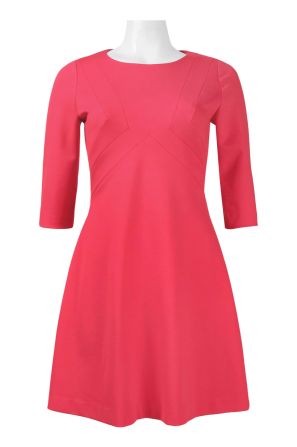 Adrianna Papell Day Crew Neck 3/4 Sleeve Zipper Back A-Line Solid Ponte Dress (Petite)