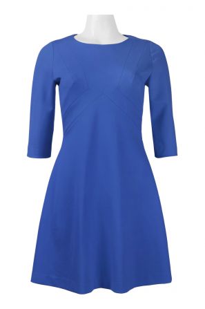 Adrianna Papell Day Crew Neck 3/4 Sleeve Zipper Back A-Line Solid Ponte Dress (Petite)