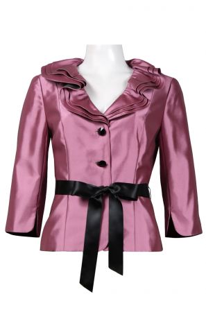 Adrianna Papell Layered Collar Buttoned Front Bow Tie Belt Satin Top