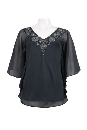Adrianna Papell Embellished V-Neckline Dolman Sleeve Chiffon Top