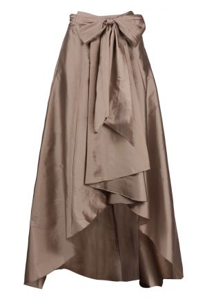 Adrianna Papell Mid Waist Tie Waist Pleated High Low Hem Tafetta Skirt.