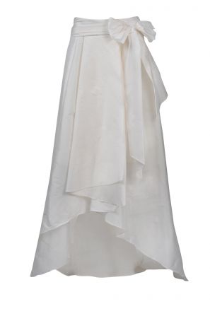 Adrianna Papell Mid Waist Tie Waist Pleated High Low Hem Tafetta Skirt.