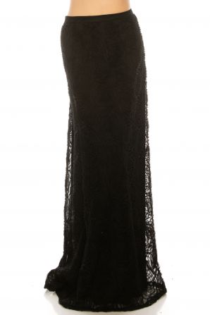 Adrianna Papell Black High Waisted Rosette A-Line Full Length Skirt