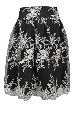 Adrianna Papell Mid Rise Waist Floral Pattern Mesh Skirt