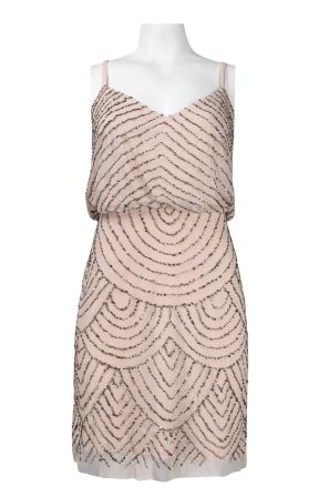 Adrianna Papell V-Neck Beaded Blouson Mesh Dress