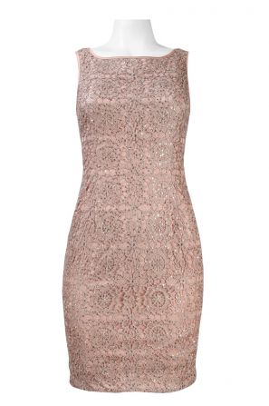Adrianna Papell Sleeveless Sequin Detail Metallic Crochet Lace Dress (Petite)