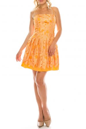 Adrianna Papell Marigold Embroidered Lace Over Satin Twill A-Line Dress