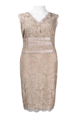 Adrianna Papell Sleeveless V-Neck Criss Cross Ribbon Lace Dress (Plus Size)
