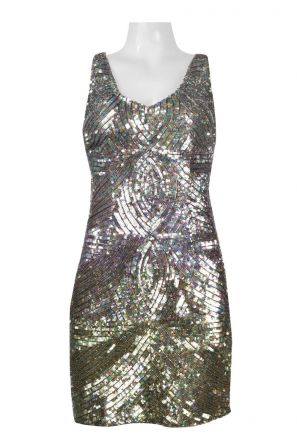Adrianna Papell V-Neck Sleeveless Cutout Back Bodycon Sequined Dress