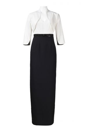 Adrianna Papell V-Neckline Contrast Ankle Length Crepe Dress with Bolero Jacket