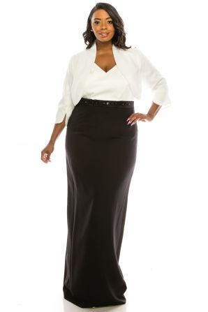 Adrianna Papell V-Neckline Contrast Ankle Length Crepe Dress with Bolero Jacket