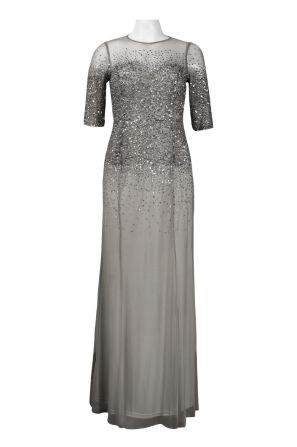 Adrianna Papell Half Sleeve Sequin Illusion Mesh Dress (Petite)