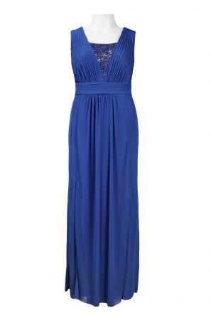 Adrianna Papell Sleeveless Crochet Detail Shirred Jersey Mesh Dress (Plus Size)