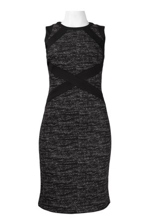 Adrianna Papell Day Round Neck Trim Detail Wool Blend Sheath Dress