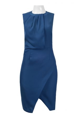Adrianna Papell Crew Neck Sleeveless Pleated Zipper Back Solid Crepe Dress