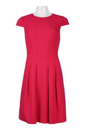 Adrianna Papell Crew Neck Cap Sleeve Piping Detail Zipper Back Pleated Solid Crepe Dress
