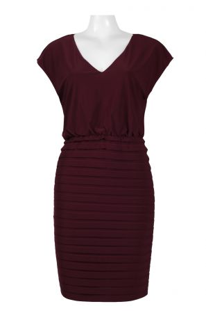 Adrianna Papell Day V-Neck Short Sleeve Elastic Waist Zipper Back Banded Solid Jersey Dress