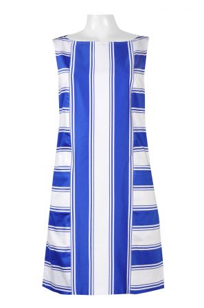 Adrianna Papell Boat Neck Sleeveless Zipper Back Stripe Print Cotton Dress