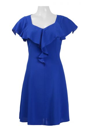 Adrianna Papell Square Neck Short Sleeve Flutter Zipper Back Solid Crepe Dress