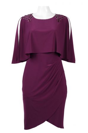Adrianna Papell Scoop Neck Embellished Zipper Back Cutout Shoulder Popover Jersey Dress
