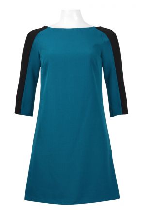 Adrianna Papell Day Boat Neck 3/4 Sleeve Color Block Zipper Back Crepe Dress