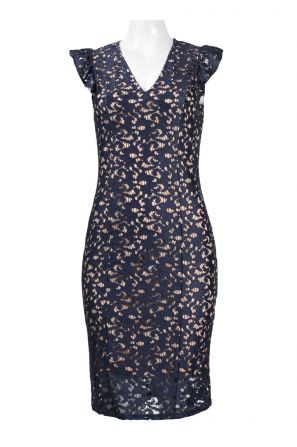 Adrianna Papell V-Neck Sleeveless Zipper Back Bodycon Lace Dress