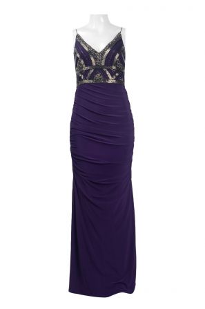 Adrianna Papell Spaghetti Strap Zipper Back Embellished Bodice Jersey Dress