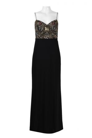 Adrianna Papell Spaghetti Strap Embellished Bodice Zipper Back Mesh Dress