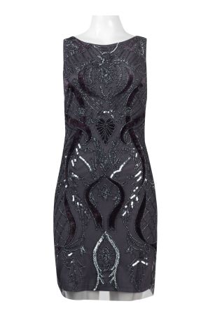 Adrianna Papell Boat neck Sleeveless Zipper Back Bodycon Embellished Mesh Dress