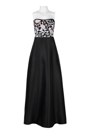 Adrianna Papell Semi Sweetheart Zipper Back Embellished Bodice Jacquard & Charmeuse Dress