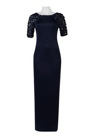 Adrianna Papell Boat Neck Embellished 3/4 Sleeve Zipper Back Scuba Dress