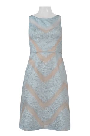 Adrianna Papell Boat Neck Sleeveless Piping Detail Zipper Back Chevron Pattern Jacquard Dress