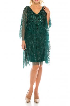 Adrianna Papell Beaded & Floral Appliqued Batwing Dress