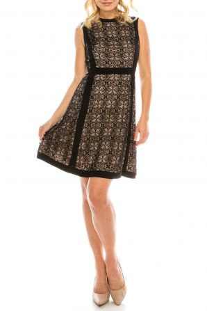 Adrianna Papell Crew Neck Banded Zipper Back Lace Jersey Dress