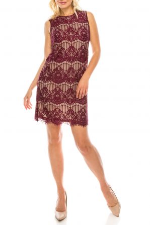 Adrianna Papell Day Crew Neck Sleeveless Zipper Back Lace Dress